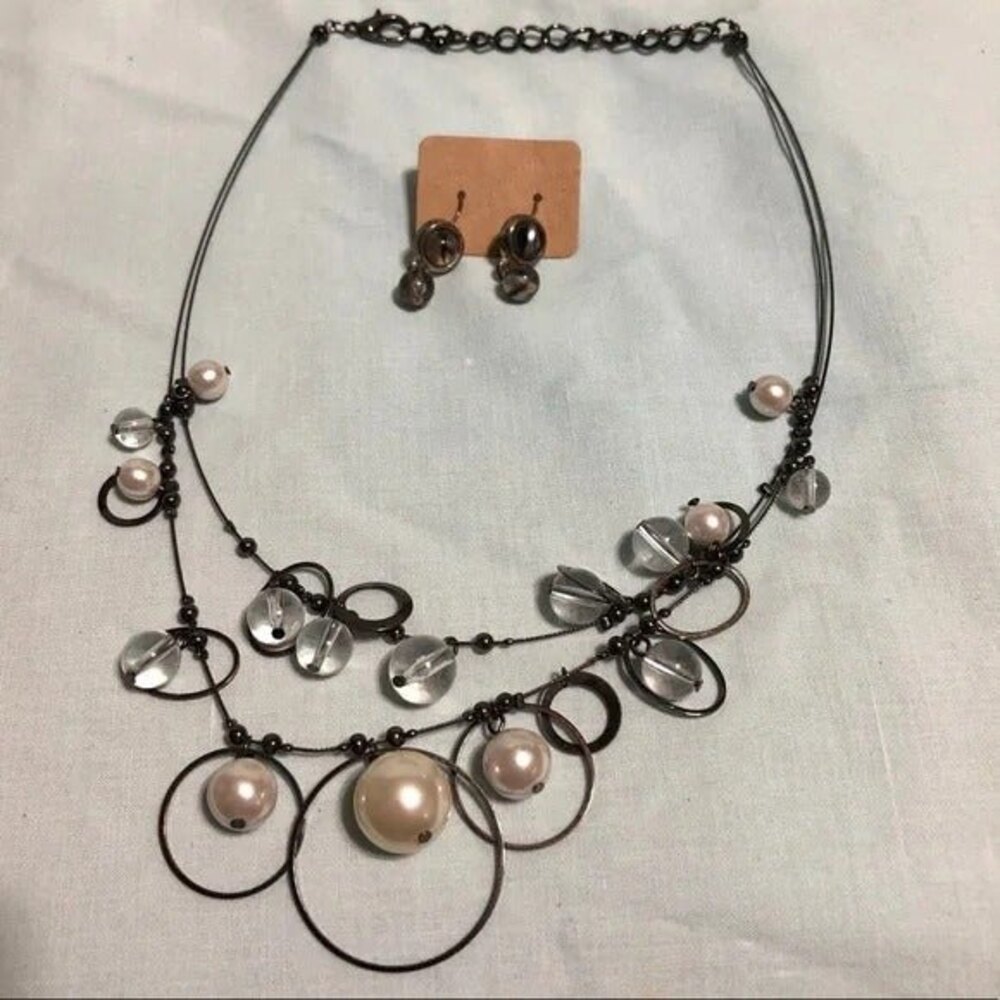 Layered Beaded Open Circle Necklace & Earring Set